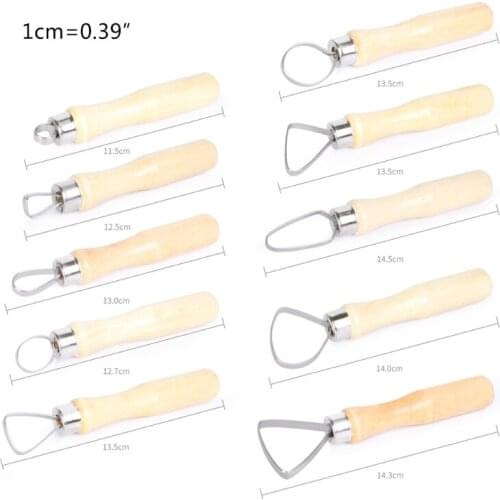 10Pcs DIY Art Craft Pottery Clay Sculpting Tools Ceramic Carving Set Sculpture Polymer Shapers Wooden Handle Big Loop E8BD