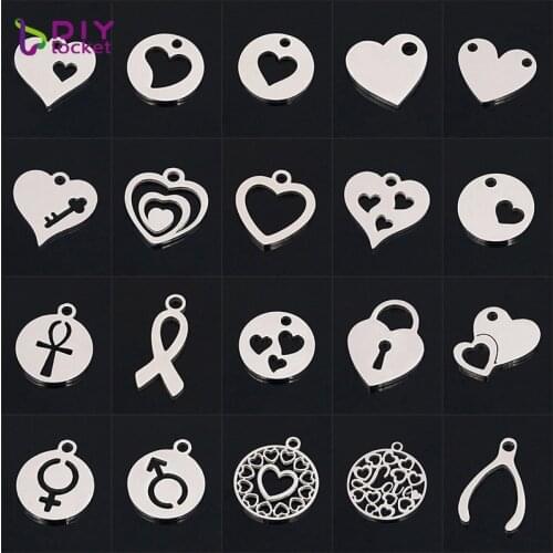 100pcs/lot Wholesale Stainless Steel Double Side Polished Heart Charms Pendant DZ61-80