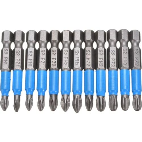 12Pcs Magnetic Non-slip Screwdriver Bit Set PH1 PH2 PH3 PZ1 PZ2 PZ3 Impact Drill Bit Hex Shank For 1/4 Electric Screwdriver Tool