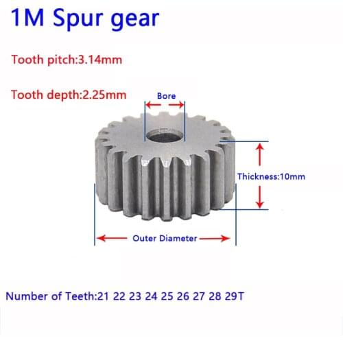 1M Spur Gear 21 22 23 24 25 26 27 28 29 30 31 32Teeth Thickness Of 10mm 45#Steel No Steps On Two Planes Unhardened Tooth Surface