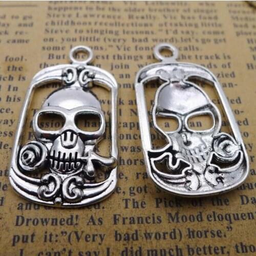 25pcs/lot 40x22mm Antique Silver Skull Charm For DIY Bracelets Jewelry Making Handmade Craft