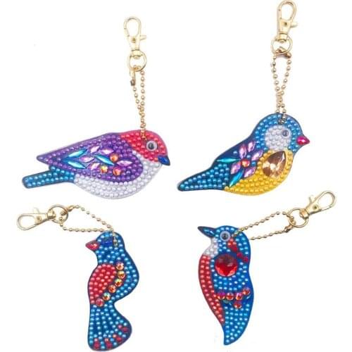 4pcs DIY Birds Full Drill Special Shaped Diamond Painting Keychains Keyring Cross Stitch Embroidery Women Bag Key Chain Pendant