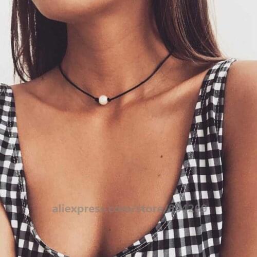 400pcs/lot New Fashion Necklace Knot Imitation Pearl Necklace Leather Cord Necklace Jewelry Selling Womens Wholesale Choker