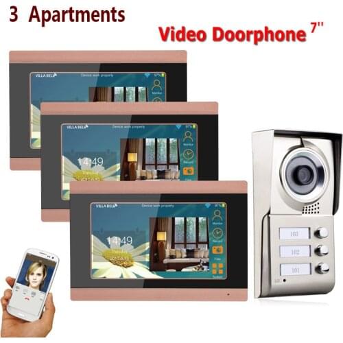 7inch Record wireless Wifi 3 Apartments Video Door Phone Intercom System IR-CUT HD 1000TVL Camera Doorbell Camera with 3 button