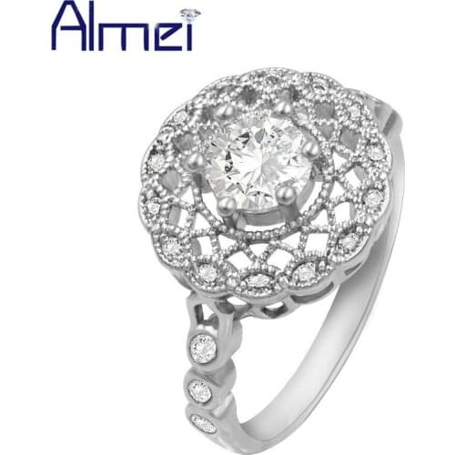Almei 15% Silver Color Rings for Women Hollow flower Ring Female Dreamcatcher Gift Vintage Jewelry Wedding Anel Bague Femme Y132