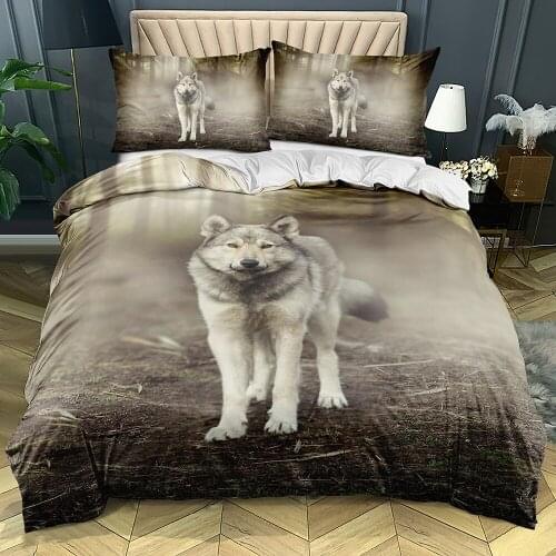3D White Bed Linen Custom Design Animal Duvet Cover Sets Pillow Cases King Queen Super King Twin Size 160*200cm Wolf Beddings