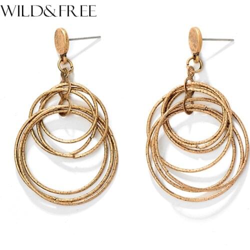 Bohemian Double Round Circle Statement Drop Earrings Jewelry For Women 3 Color Alloy Fashion Round Dangle Earrings Brand Jewelry