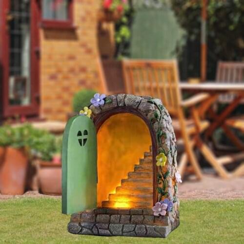 Large Fairy Door Solar Light LED Elf Steps Stone Door Secret Magical Fairy Garden Ornament Outdoor Figurine 15cm