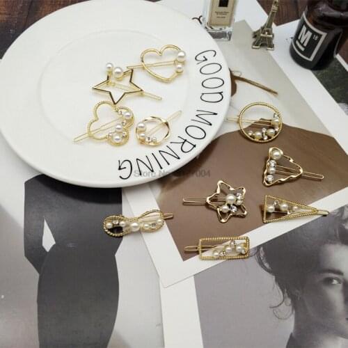 DHL 500pcs Fashionable Pearl Geometric Hair Pin Handmade Simple Design Hair Clips Hair Side Holder