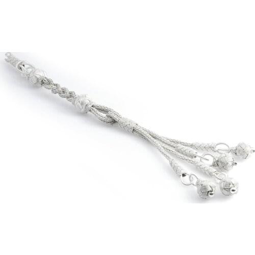 Tesbihane Long Model White Color 4lü 1000 Sterling Silver Ball Kazaz Tassel
