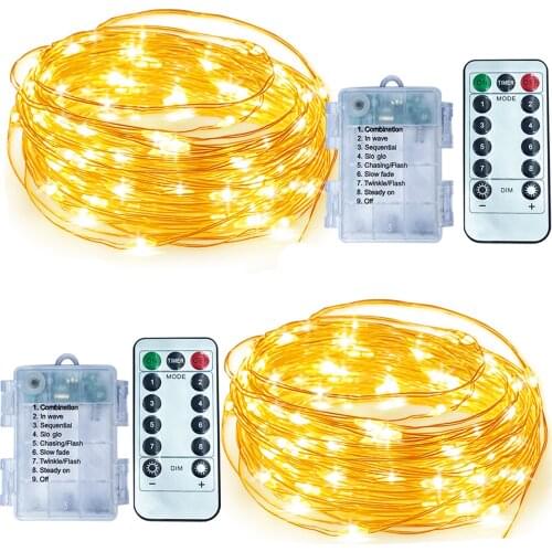 Fairy Lights Battery Operated 100LED String Lights Remote Control Timer Twinkle String Lights 8 Modes 16.4 Feet Firefly Lights