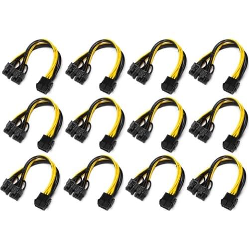 12-Pack PCI-E 8Pin to 2X 8 Pin (6+2) Power Splitter Cable for PCIE PCI Express Image Card Y - Splitter Extension Cable