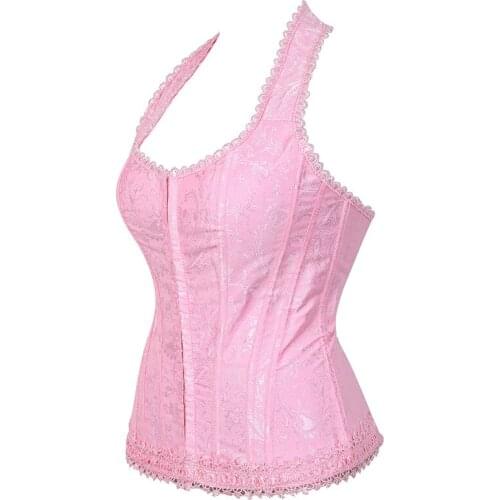 Halter Corset Top Lace Flower Print Overbust Corselet Vest Corsets and Bustiers Brocade Gothic Sexy Lingerie Ladies