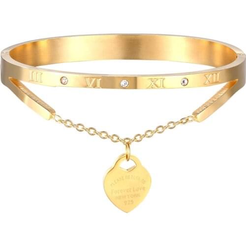 Beautiful Hang Carving Forever Love Heart Shaped Bangle Top Quality Titanium Steel Woman Love Brand Jewelry Gift Pulsera