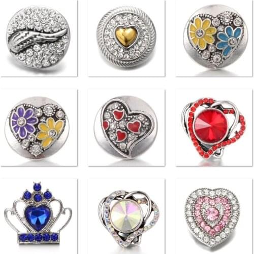 XH8042 Crystal 18mm love wings Crown Metal Snap button fit snap jewelry DIY