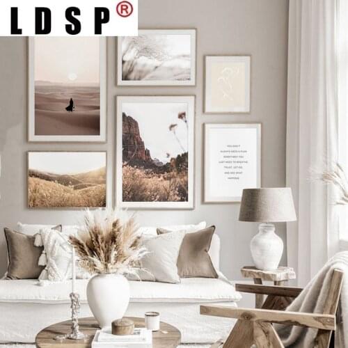 LDSP Desert Grass Mountain Autumn Landscape Canvas Painting Wall Art Print Poster Picture Modern Living Room Home Decor