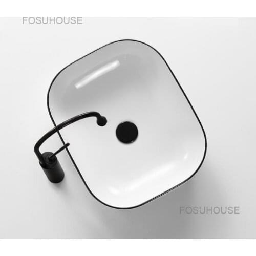 Minimalist Black Edge Bathroom Sinks Single Basin Ceramic Bathroom Washbasins Bathroom Sink Small Balcony Kitchen Washing Sink