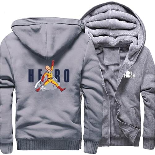 One Punch Man Japan Anime Funny Hoodie Men 2019 Winter Warm Fleece Brand Sweatshirt Men Hoodies Fashion Fitness Casual Coat
