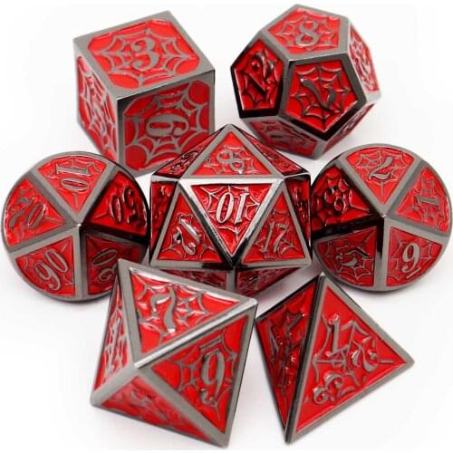 Haxtec Metal Dice Set D&D Spider Net Polyhedral DND Dice for RPG Games-Black Red