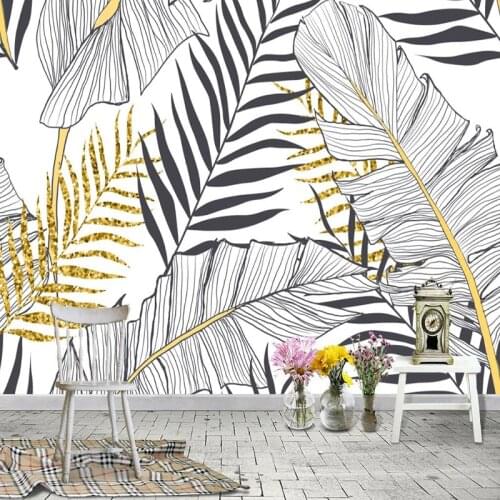 Custom Photo Wallpaper Modern Hand Painted Black And White Banana Leaf Coconut Tree Murals Living Room Bedroom Art Wall Painting
