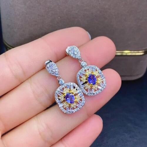 NaturalTanzanite Earring Real Tanzanite Earring 925 Silver sterling Fine Charm Jewelry for Women Wedding Party Earring
