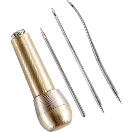 Nonvor Leather Awl Leather Sewing Awl Kit Hand Stitcher Set Canvas Leather Tent Shoes Sewing Awl Leather Craft Needle Kit 4 PCS