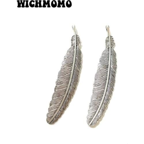 New 2pieces 105*22MM Retro Zinc Alloy Big Hole Feather Charms Pendant for DIY Jewelry Accessories Gifts Free Shipping
