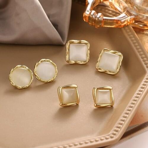 FNIO New Fashion Korean Earrings For Women Geometric Round Square Stud Earrings 2021 Jewelry