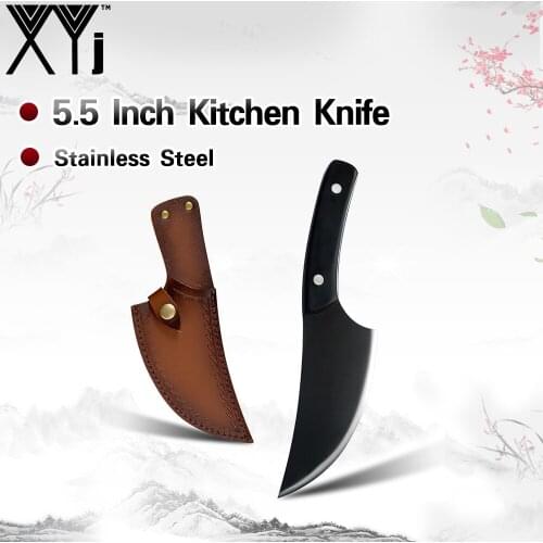 XYj High Quality Stainless Steel 5.5 Inch Curved Handle Boning Knife Non-Slip Handle Sharp Edge Camping Hunting Cooking Tool
