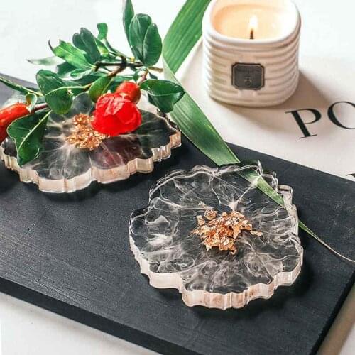 Transparent Tea Coaster Gold Foil Epoxy Resin Coaster Desktop Table Mat Non-slip Bowl Mat Pot Place Mat Craft Kitchen Accessorie