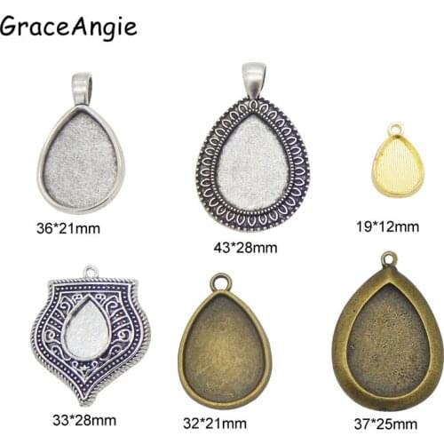 6pcs/pack Assorted Teardrop Setting Tray Bezels Blank for photo pendant jewelry DIY Water Drop Cabochon Base Jewelry Findings