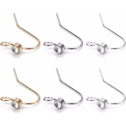 20pcs/lot Copper Rhodium/Silver Color Earrings Hook With Crystal Ear Wire DIY Jewelry Making Findings Accessories for Women