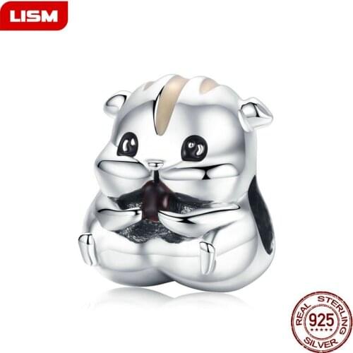 925 Sterling Silver Colorful Enamel Charms Lovely Hamster Fit European Original Bracelet Fashion Beads Jewelry for Gift
