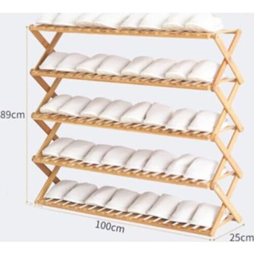100*89*25cm Bamboo Folding Shoe rack Five-Layer Shoe shelf Shoes Storage holder