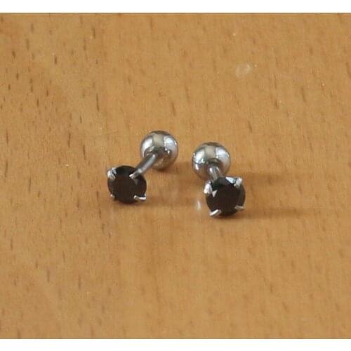 Titanium Gold-color Plated Screw Stud Earrings With Mini 4mm Black AAA Zircon 316L Stainless Steel No Fade No Allergy