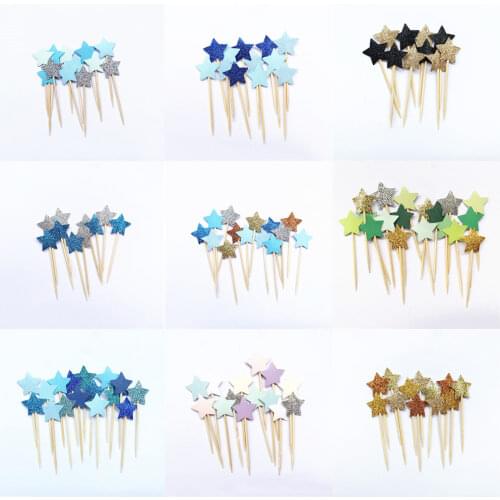 40 pcs Glitter Star Cupcake Toppers Party Supplies Birthday Wedding New Years Eve Party baby shower decorations Handmade