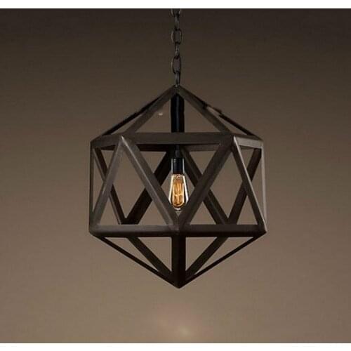 Vintage Industrial Edison Pendant Chandelier Wrought Iron Polyhedron Art Deco Cage Rustic Cord Loft Coffee Bar Lamp