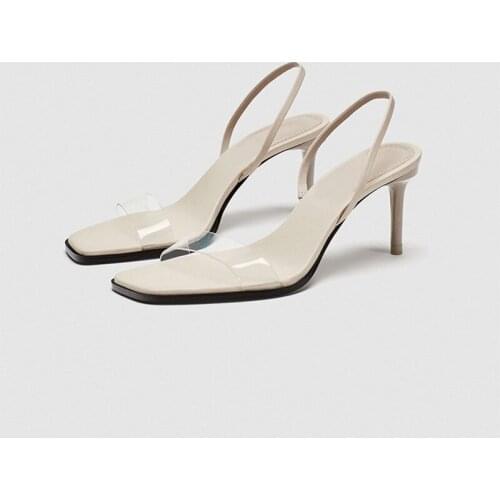 2019 Fashion Beige Clear PVC Transparent Sandals For Woman Stiletto High Heels Open Toe Summer Shoes Woman Party Dress Shoes