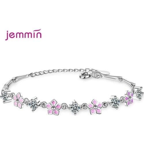 Cherry Blossom Flower Boutique friendship Bracelets 925 Sterling Silver Elegant Party Jewelry Accesorios Mujer