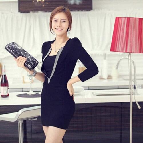 Crystal 2021 Summer Socialite TemperAment Womens Dress Splicing Five-Quarter Sleeve Office V-neck Buttocks Skirt Party Dress