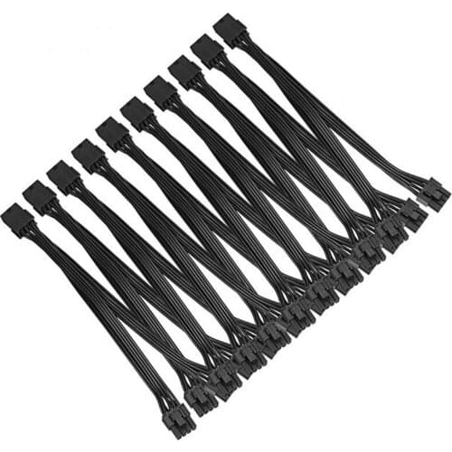 10Pcs 20cm Graphics Card 8 Pin Female to 2X8P(6+2)Pin Extention Power Cable Male PCIe Express 4 Lines Cable Connector
