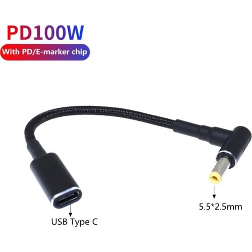100W USB Type C Female to 5.5x2.5mm Plug Converter Laptop Power Adapter Connector USB C Fast Charging Cable for Laptop Charger