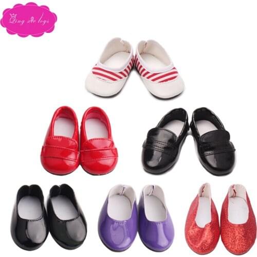 18 inch Girls doll shoes Comfortable loafers PU shoes American newborn shoe Baby toys fit 43 cm baby dolls s70
