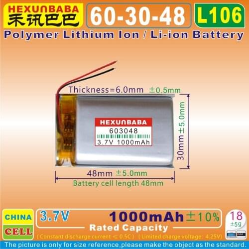 4pcs [L031] 3.7V 900mAh [603048] PLIB ( polymer lithium ion / Li-ion battery ) for dvr;GPS,mp3,mp4,cell phone,speaker,mp5