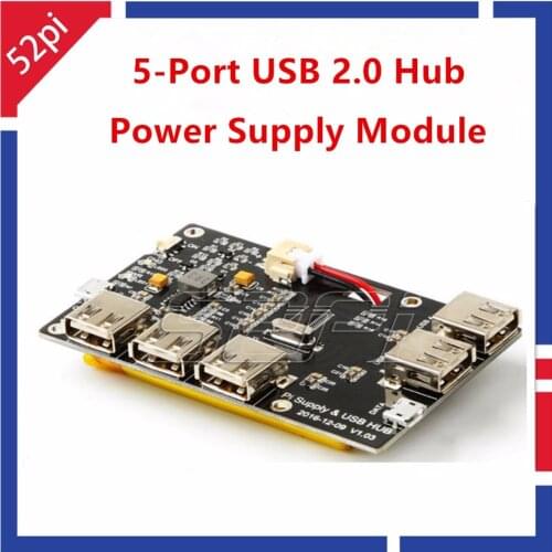 52Pi Original! 5-Port 3800mAh USB 2.0 Hub Power Supply Module for Raspberry Pi 3/2 Model B/A+/Pi Zero