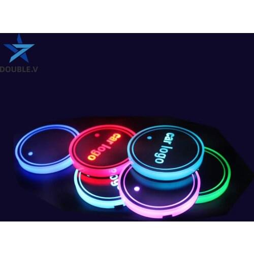 Car Logo Led colorful night Lights Cup Holder Coasters Drink Coffee Bottle Holder For BMW Tesla