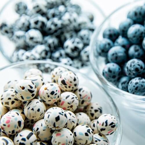 10pcs leopard Silicone Loose Beads Food Grade Teething Beads DIY Chewable Colorful Teething For Infant Baby Safe Teether Round