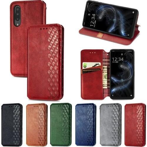 PU Leather Wallet Flip Phone Cover TPU Lattice Case for Sharp R3 AQUOS zero2 5G SHV47 AQUOS R5G Sense3Lite SensePlus Sense4 5