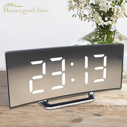 Bedroom Digital Alarm Clock Curved Flat LED Screen Alarm Clocks for Kids Temperature Snooze Function Desk Table Clock Home Decor