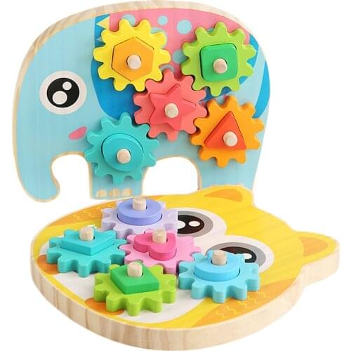 Baby Gear Shape Column Matching Game Animal Wooden Busy Board Early Education Math Toys Learning Color Geometry Gear Puzzle Toys